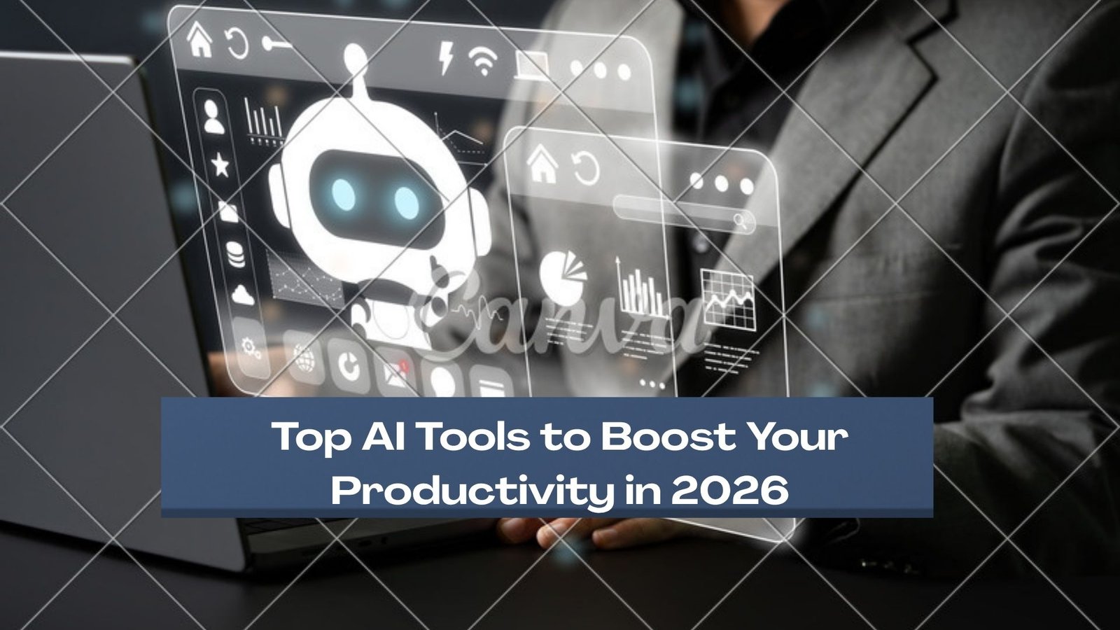 AI tools for productivity in 2026 with a futuristic robot using technology for work and automation
